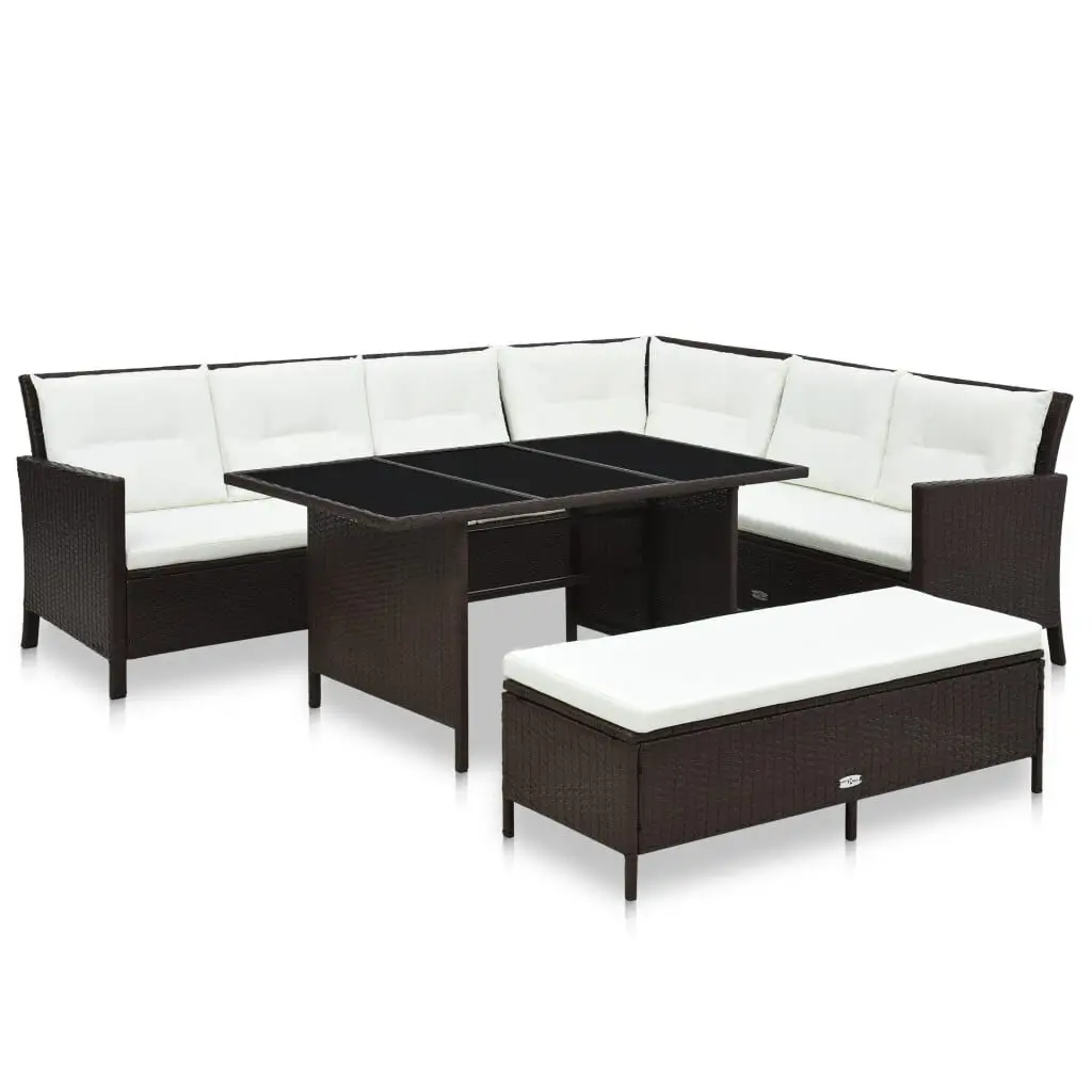 3 Piece Patio Lounge Set Cushions Poly Rattan Brown Outdoor Seating