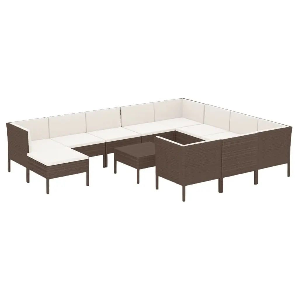 12 Piece Patio Lounge Set Cushions Poly Rattan Brown Outdoor Seating