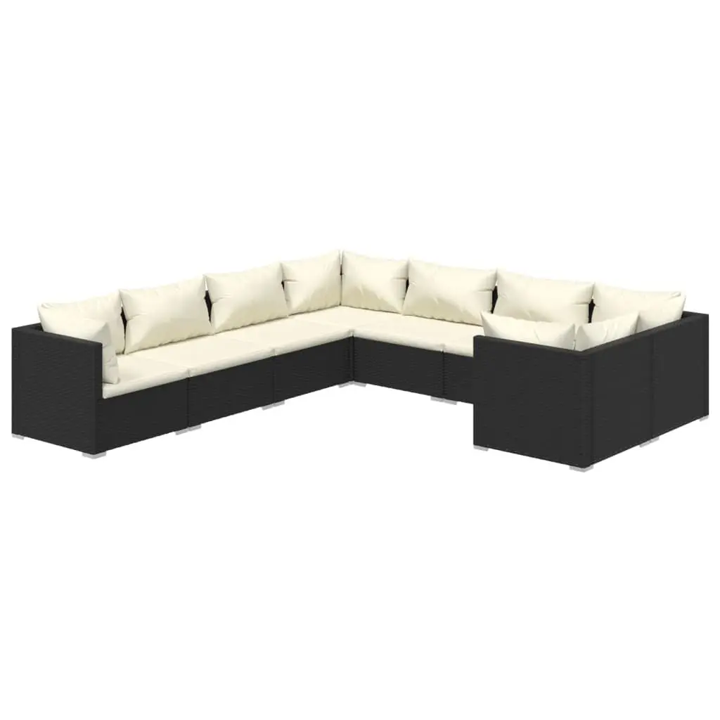 8 Piece Patio Lounge Set Cushions Poly Rattan Black Outdoor Furniture