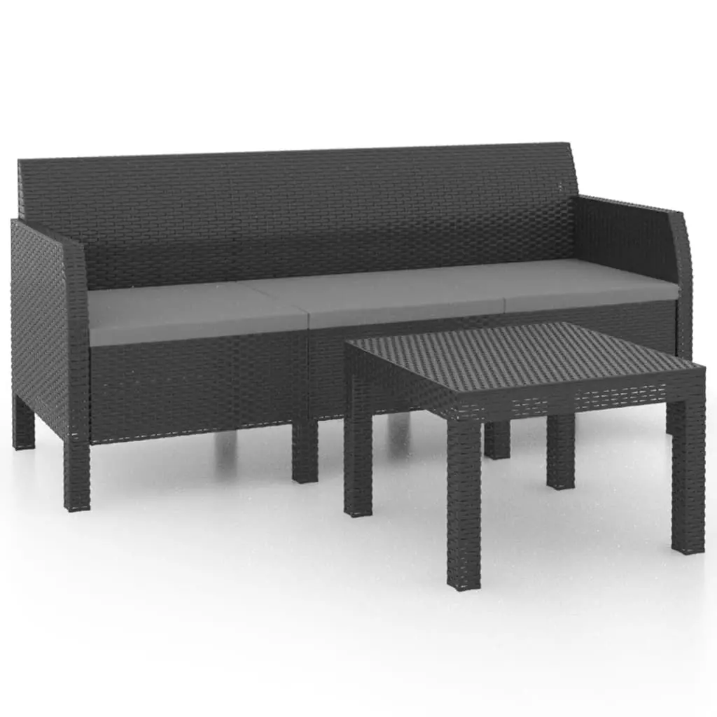 2 Piece Patio Lounge Set Cushions PP Rattan Anthracite Outdoor Furniture