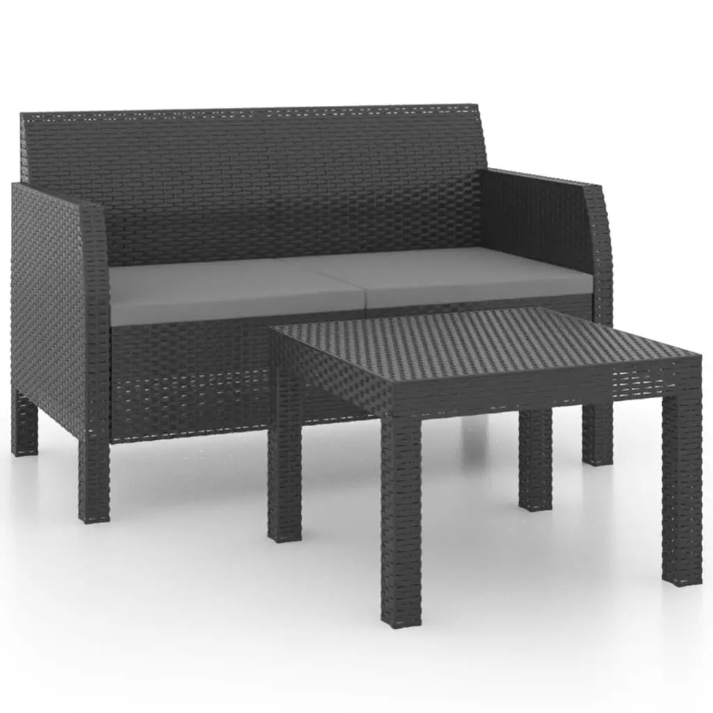 2 Piece Patio Lounge Set Cushions PP Rattan Anthracite Outdoor Furniture