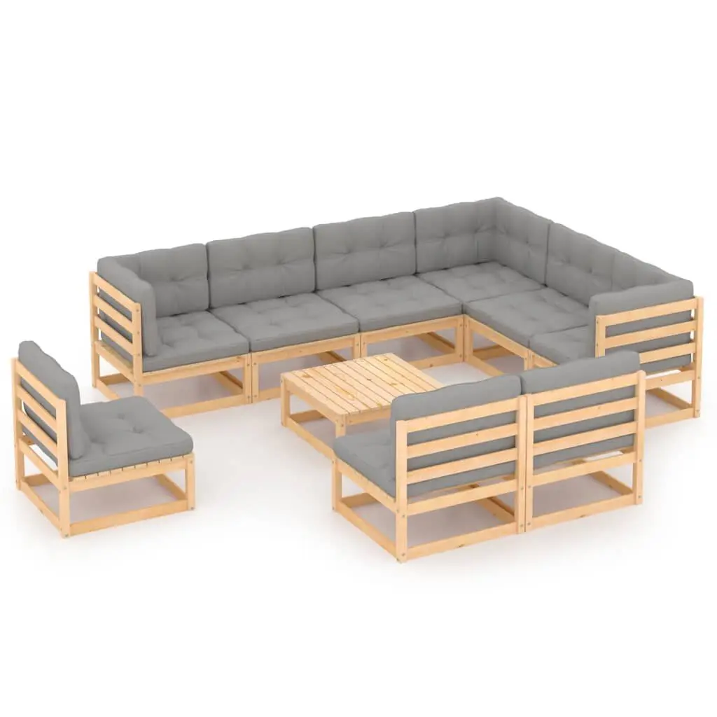 10 Piece Patio Lounge Set Cushions Solid Wood Pine Outdoor Furniture
