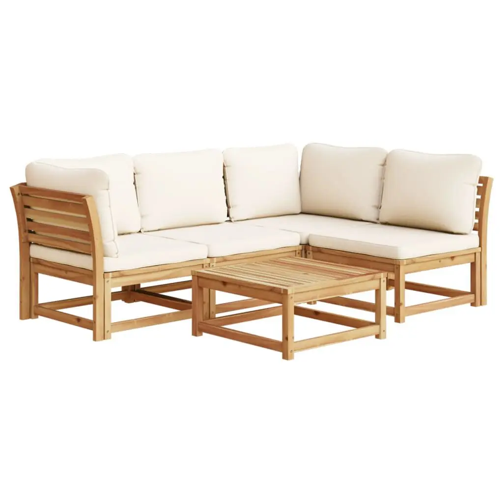 5 Piece Patio Lounge Set Cushions Solid Wood Acacia Outdoor Relaxation