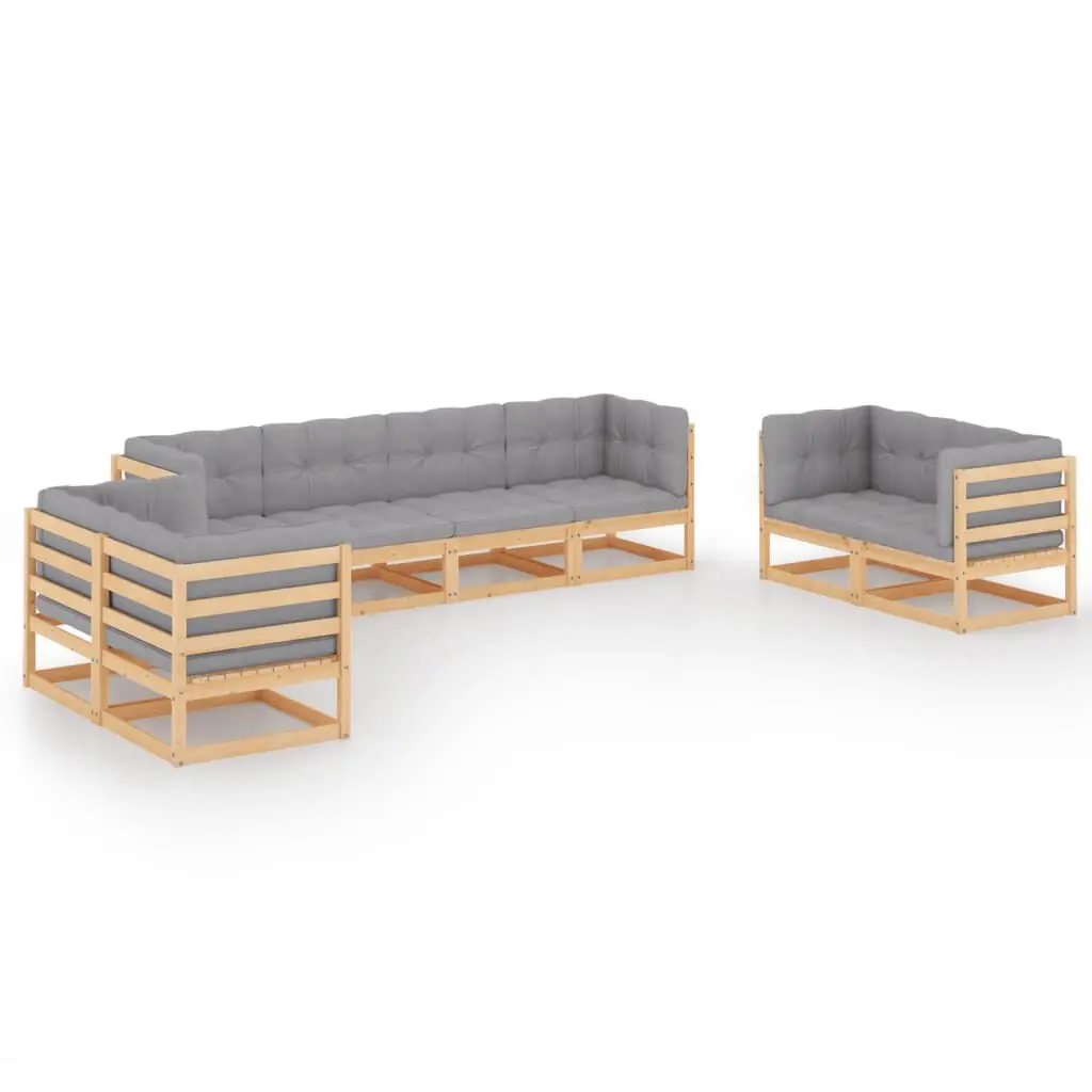 8 Piece Patio Lounge Set Cushions Solid Wood Pine Outdoor Sectional Sofa