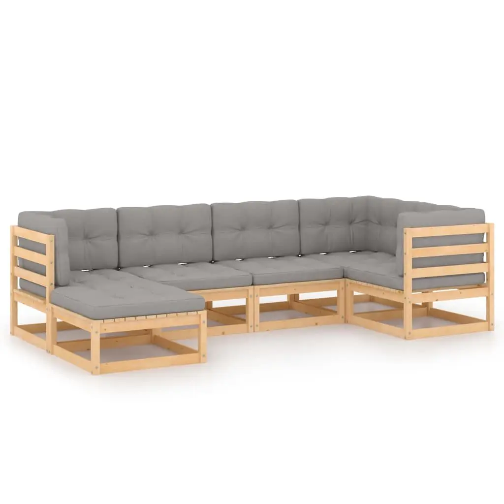 6 Piece Patio Lounge Set Cushions Solid Wood Pine Outdoor