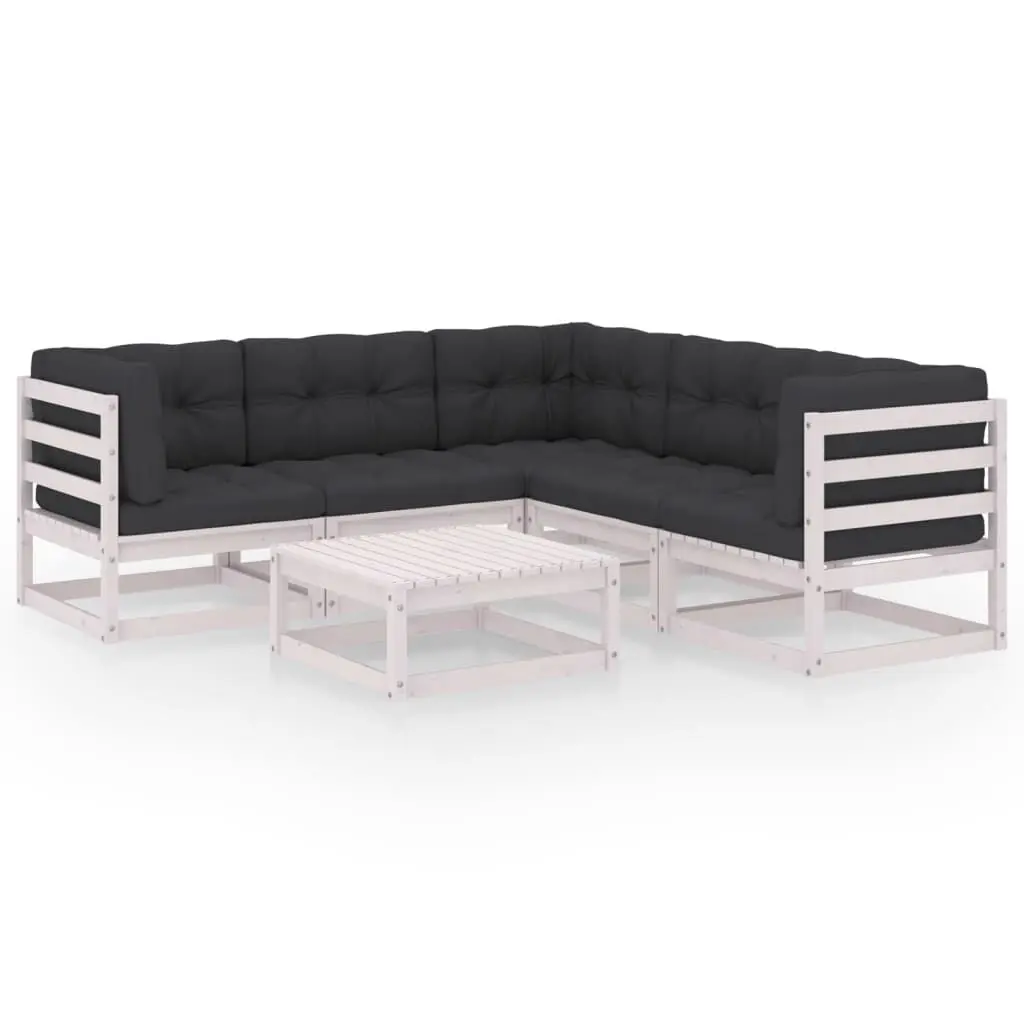 6 Piece Patio Lounge Set Cushions Solid Wood Pine Outdoor Furniture