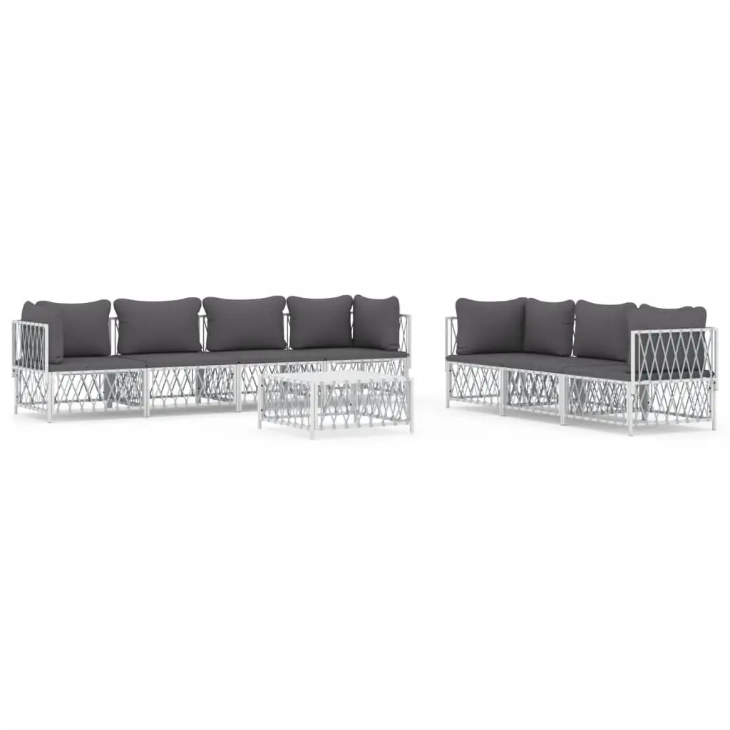 8 Piece Patio Lounge Set Cushions White Steel Outdoor Furniture