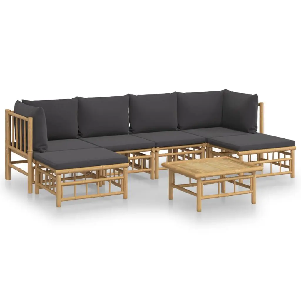 7 Piece Patio Lounge Set Dark Gray Cushions Bamboo Outdoor Furniture