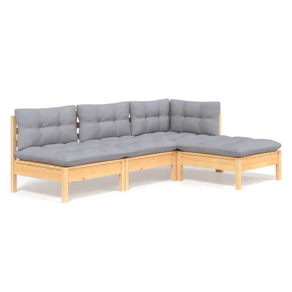 4 Piece Patio Lounge Set Gray Cushions Pinewood Outdoor Furniture