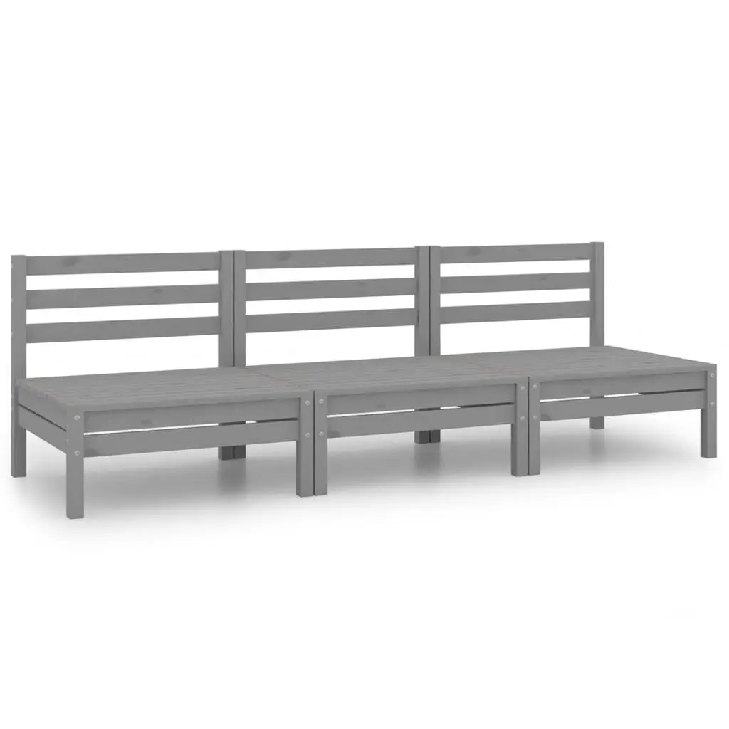 3 Piece Patio Lounge Set Gray Solid Pinewood Outdoor Furniture