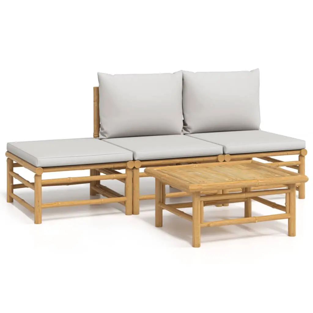 4 Piece Patio Lounge Set Light Gray Cushions Bamboo Outdoor Furniture