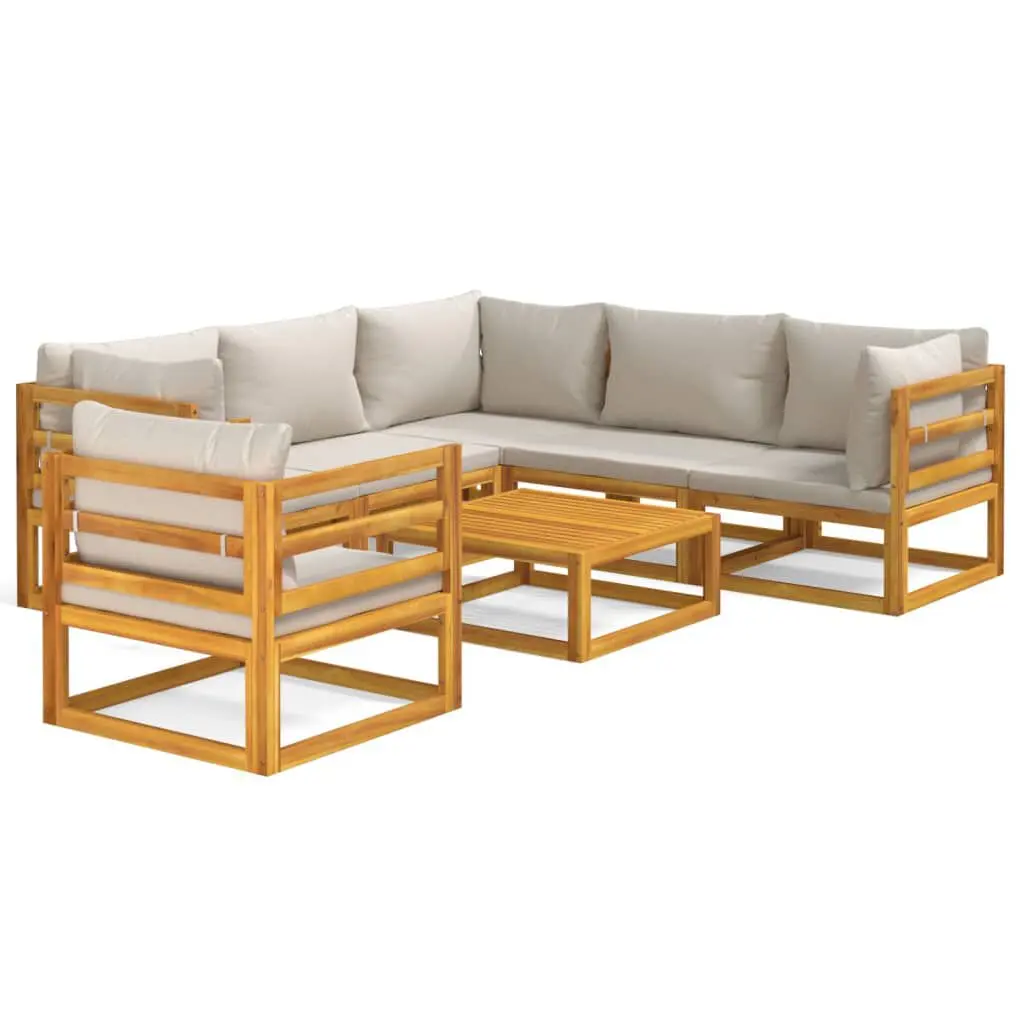 7 Piece Patio Lounge Set Light Gray Cushions Solid Wood Outdoor Furniture