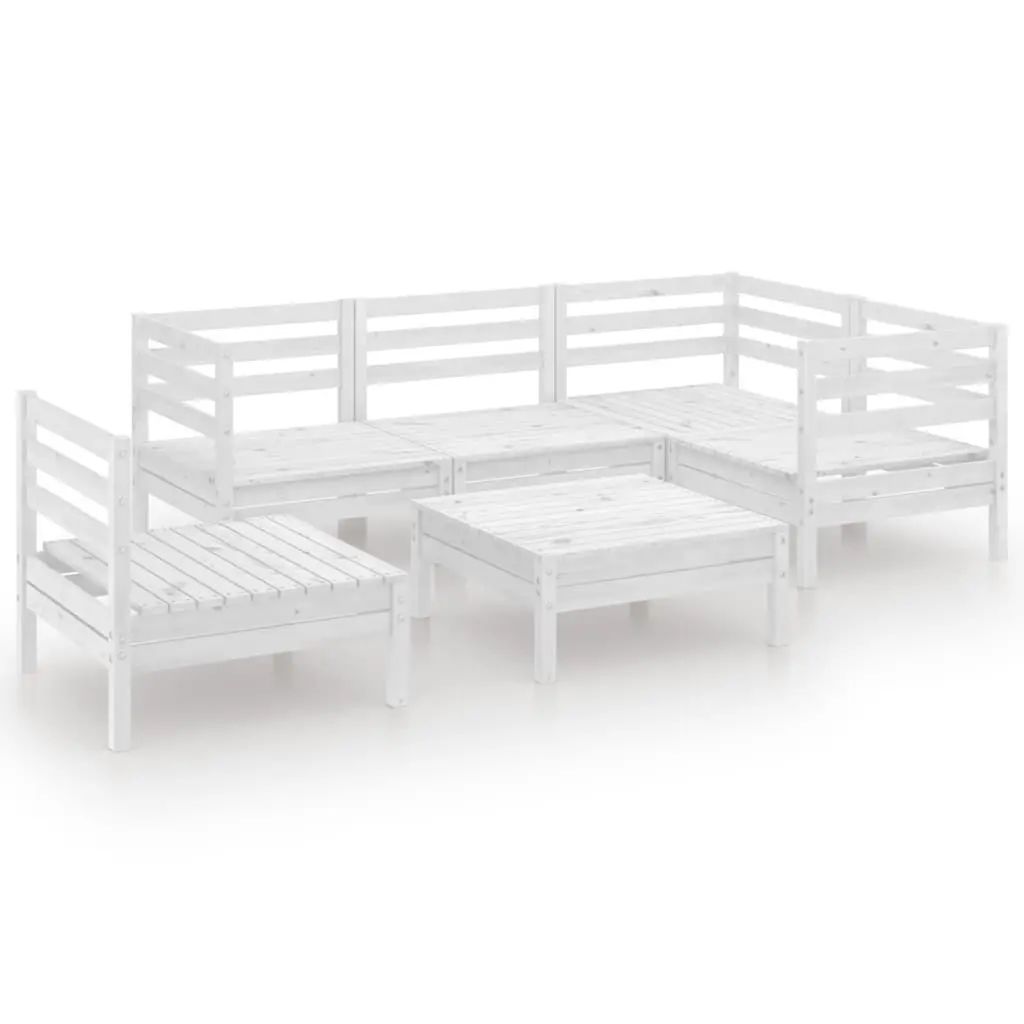 6 Piece Patio Lounge Set Solid Pinewood White Outdoor Garden Furniture