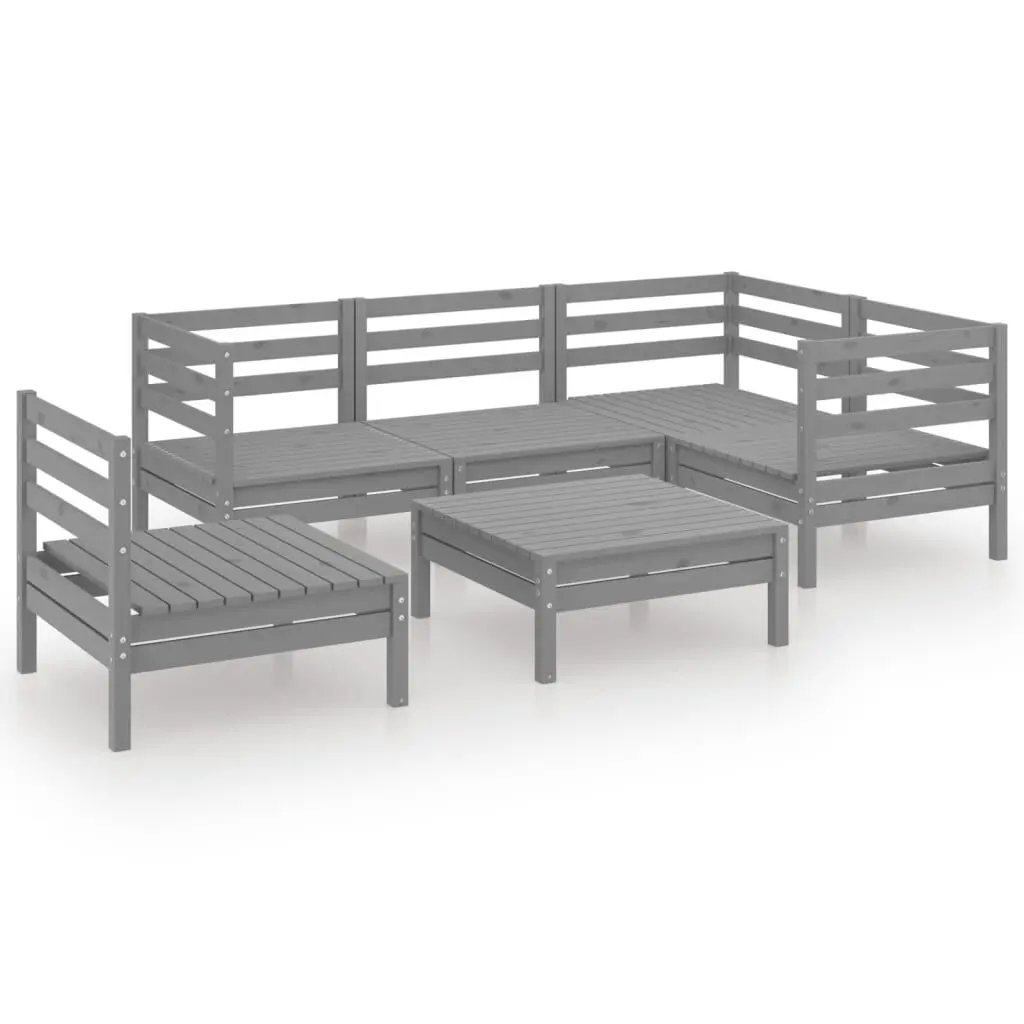 6 Piece Patio Lounge Set Solid Pinewood Gray Outdoor Garden Seating