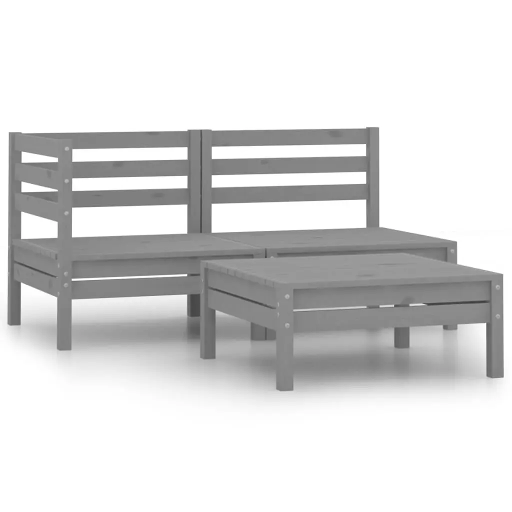 3 Piece Patio Lounge Set Solid Wood Pine Gray Outdoor Furniture