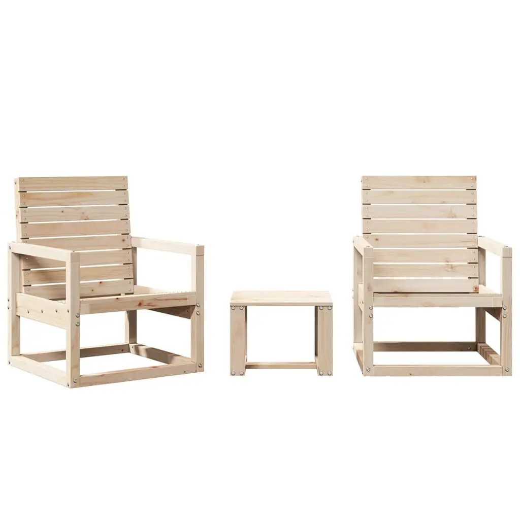 3 Piece Patio Lounge Set Solid Wood Pine Outdoor Conversation Set Table