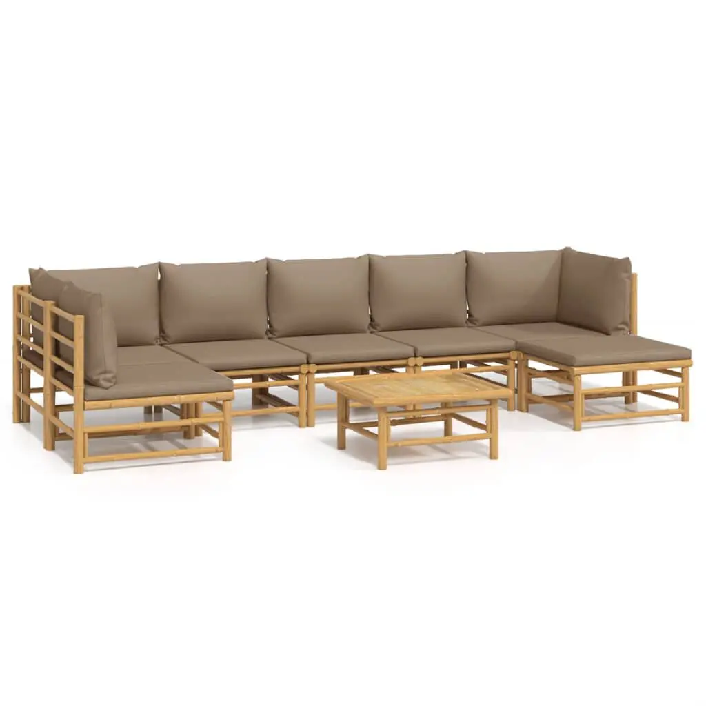 8 Piece Patio Lounge Set Taupe Cushions Bamboo Outdoor Seating
