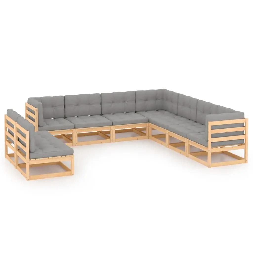 9 Piece Solid Wood Pine Patio Lounge Set Cushions Outdoor Furniture
