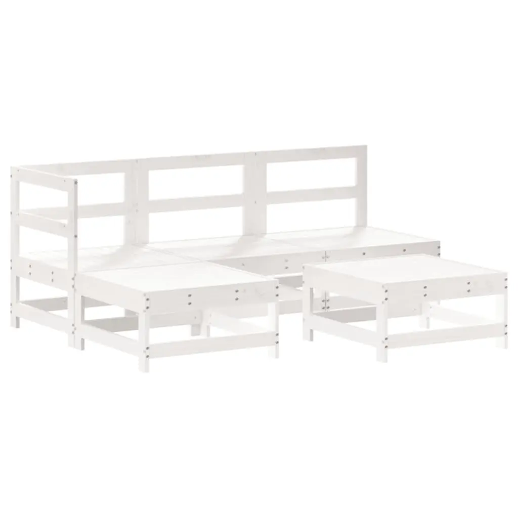 5 Piece White Solid Wood Pine Patio Lounge Set Outdoor Furniture