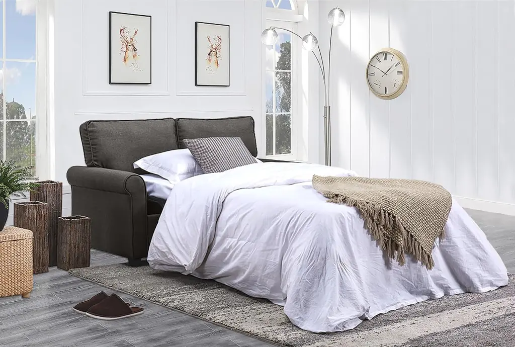 Love Seat Sofa Sleeper Memory Foam Mattress and Rolled Arms Linen Polyester singularity