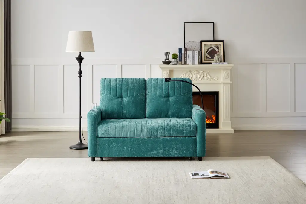 53.9 Inch Modern Loveseat Pull Out Sofa Bed Adjustable Backrest, Two-Tone Upholstery rnb