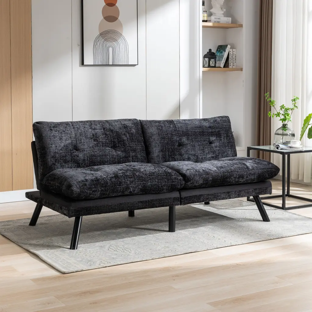 Convertible Sofa Bed Loveseat Futon Adjustable Lounge Couch Metal Legs homemax