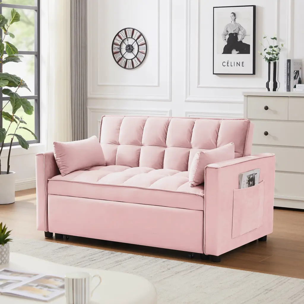 Modern Velvet Loveseat Futon Sofa Couch Pullout Bed Small Beautiful mxi