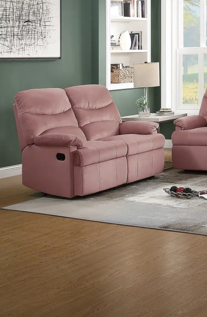 Luxurious Velvet Blush Pink Hue 2 Seater Manual Recliner Loveseat kanepe