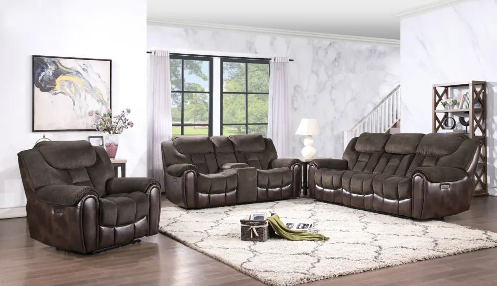 Transitional Dual Power Leather Loveseat Recliner - Top Grain Leather Reclining Seats steve silver furniture
