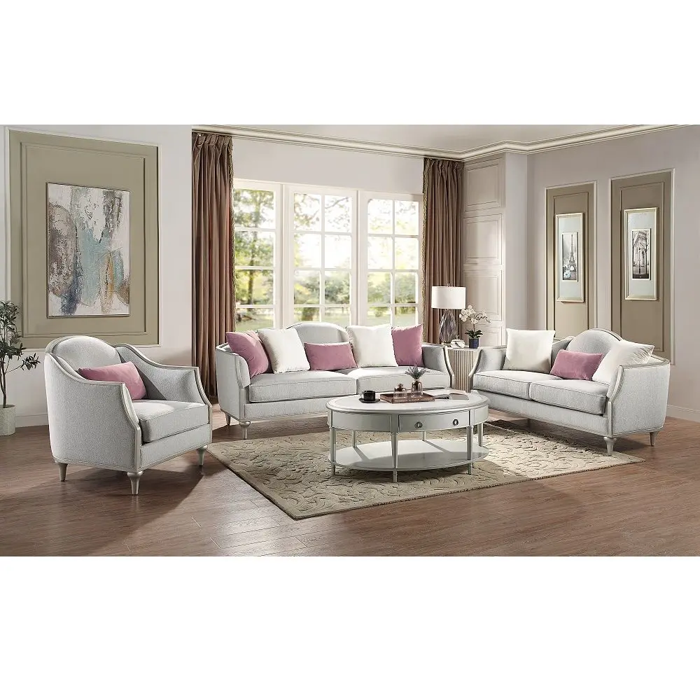 Kasa Sofa 5 Pillows Beige Linen Modern Living Room acme onsite store