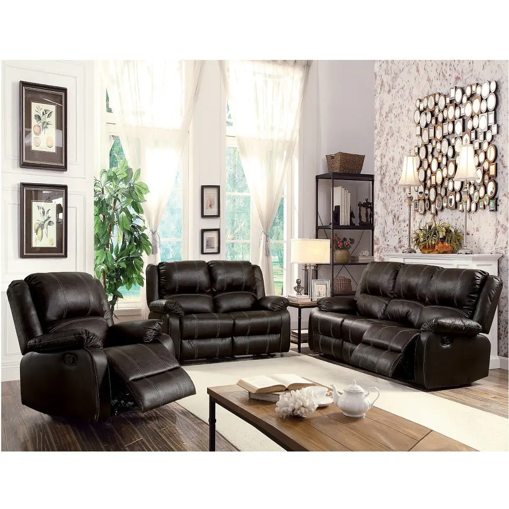 Zuriel Motion Loveseat, Brown Synthetic Leather Reclining Sofa LV52281 acme onsite store