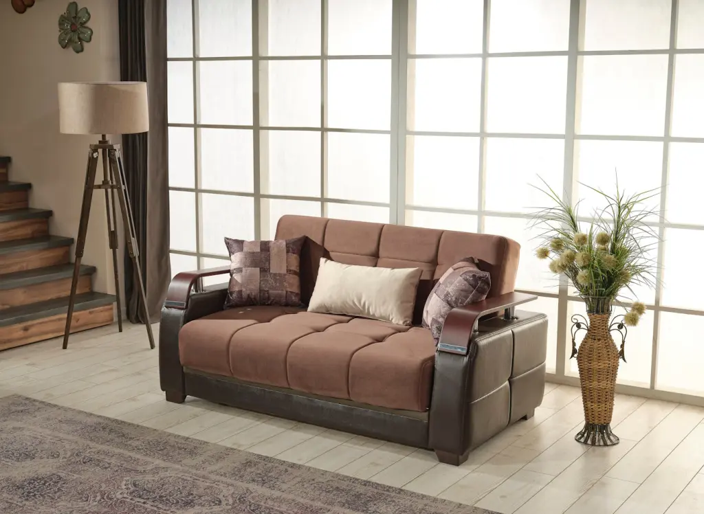 Reginaldo Modern Sleeper Loveseat Living Room Brown Solid Wood MDF furnia