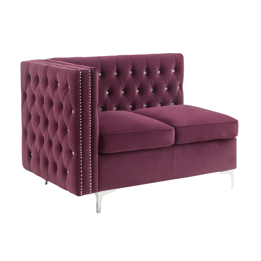 Burdy Tufted Loveseat Trim Burgundy Velvet Primary Living Space furniture max