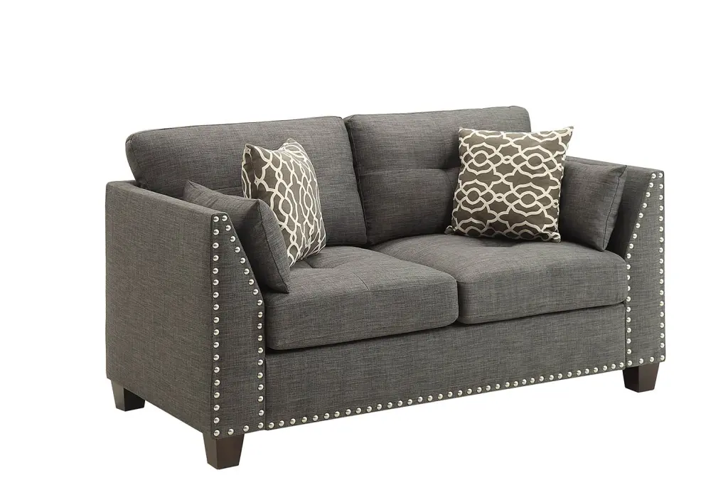 Light Charcoal Loveseat 4 Pillows Grey Linen Timber Primary Living furniture max