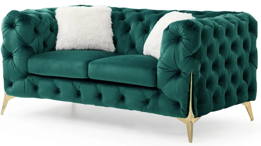 Moderno Tufted Loveseat Green Velvet Upholstery Wood Frame galaxy home furnishings
