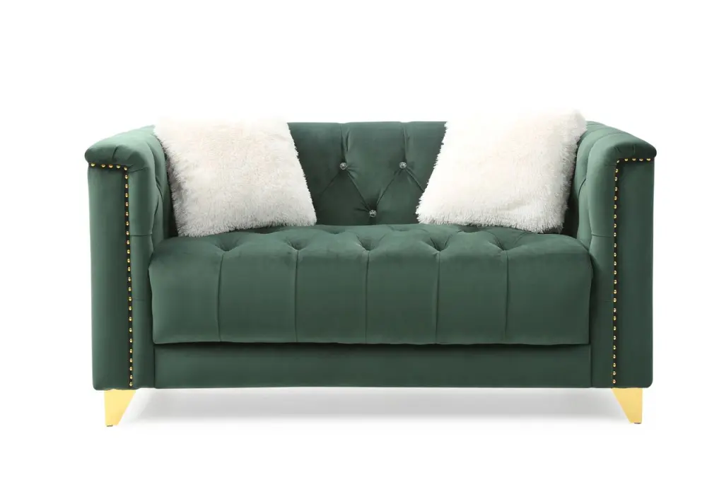 Tufted Upholstery Loveseat Finished Velvet Material Green Velvet Sofa galaxy home furnishings