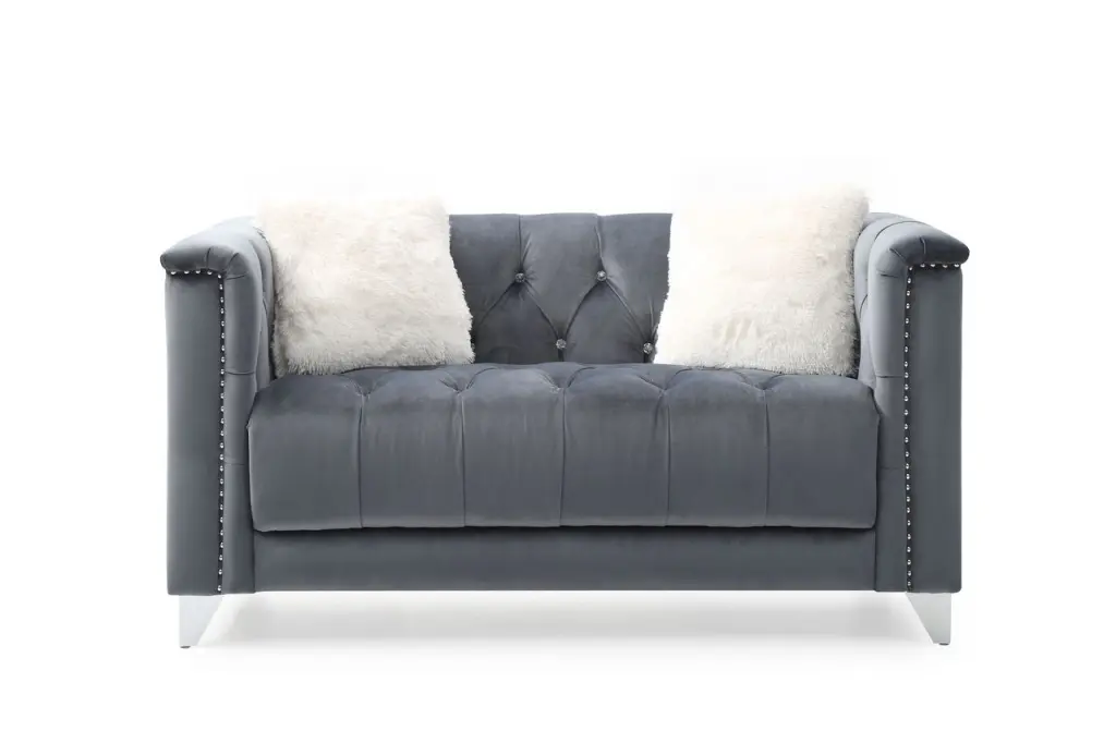 Tufted Upholstery Loveseat Gray Velvet Material galaxy home furnishings