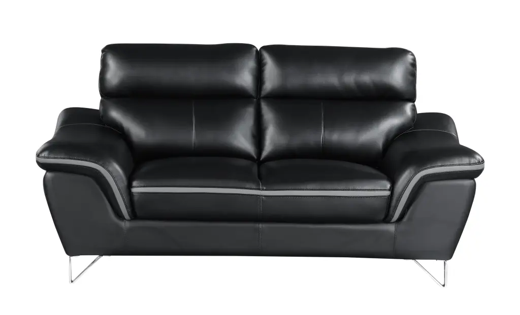 Authentic Black Leather Loveseat Foam Cushioning global united