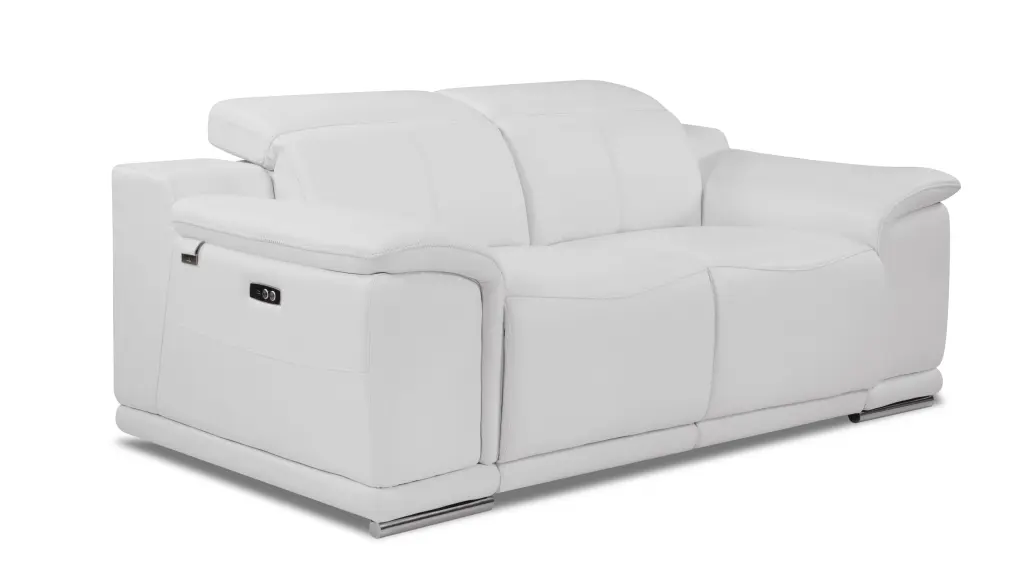 Authentic Italian Leather Power Reclining Loveseat White Foam Leather Comfortable Sofa global united