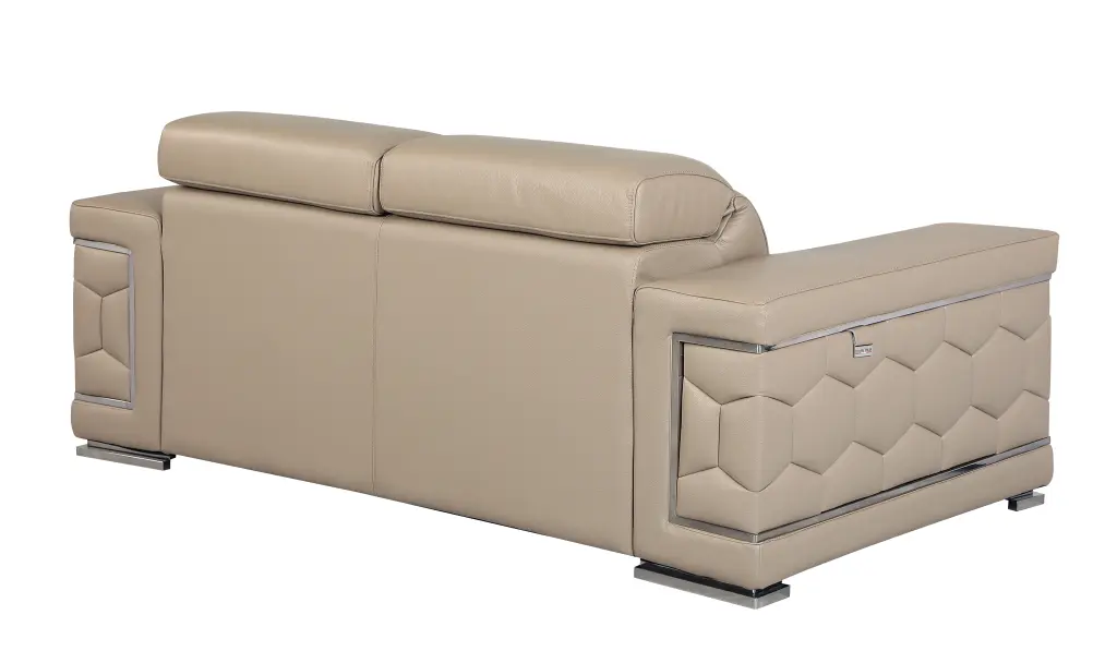 Top Grain Italian Hide Loveseat Beige Foam Cushioning global united