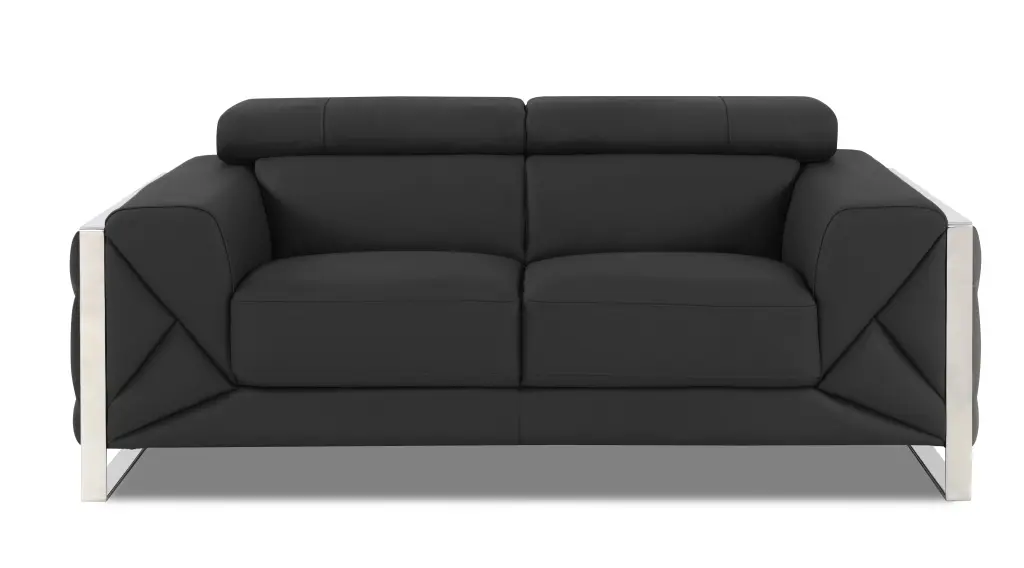 Top Grain Italian Hide Loveseat Dark Gray Foam Upholstered global united