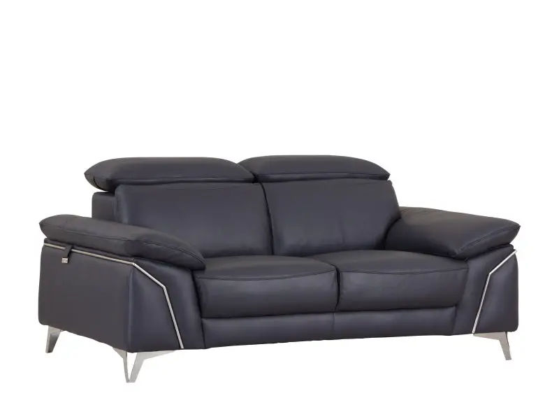 Top Grain Italian Hide Loveseat - Navy Foam Hide Sofa global united