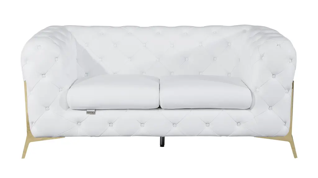Transitional 100% Top Grain Italian Hide Upholstered Loveseat White Premium Leather Sofa global united