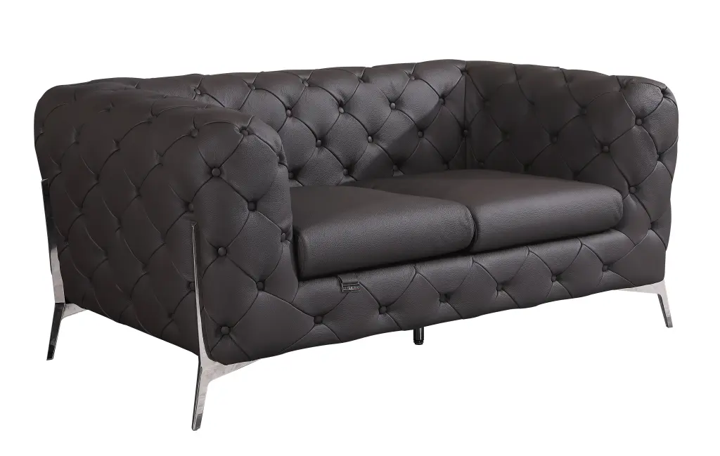 Transitional Top Grain 100% Italian Leather Upholstered Loveseat Brown global united