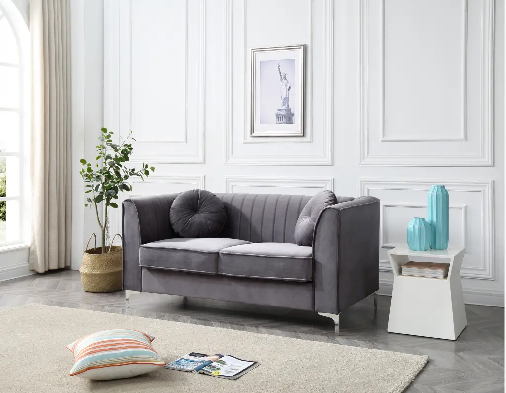 Delray G790A L Loveseat 2 Boxes Gray Gray Foam Velvet Modern Sofa glory furniture