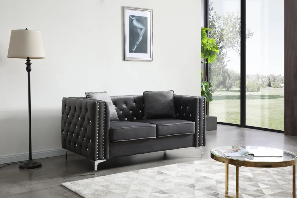 Paige G822A L Loveseat Gray Foam Velvet Upholstered Compact Sofa glory furniture