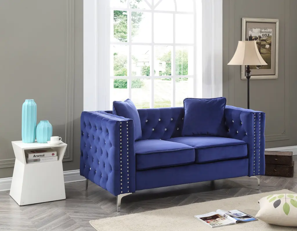 Paige G829A Loveseat Blue Foam Velvet Modern Living Room glory furniture