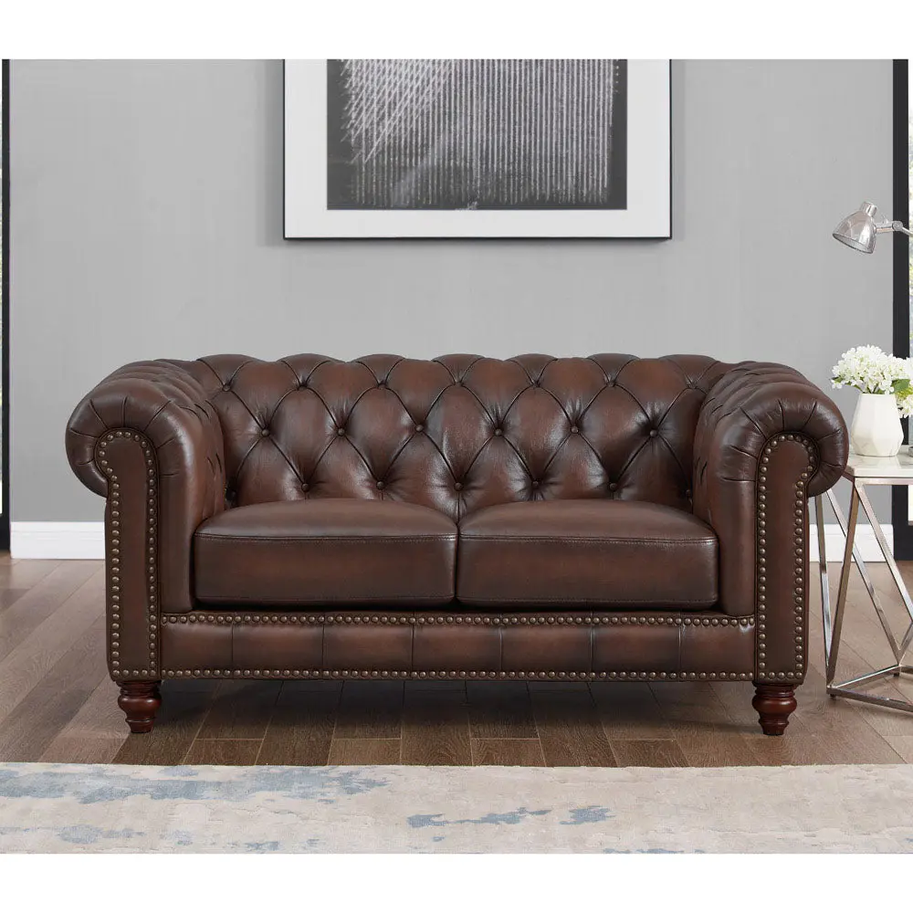 Alton Bay Top Grain Hide Loveseat Brown Authentic Hide Timber Primary Living Room hydeline furniture