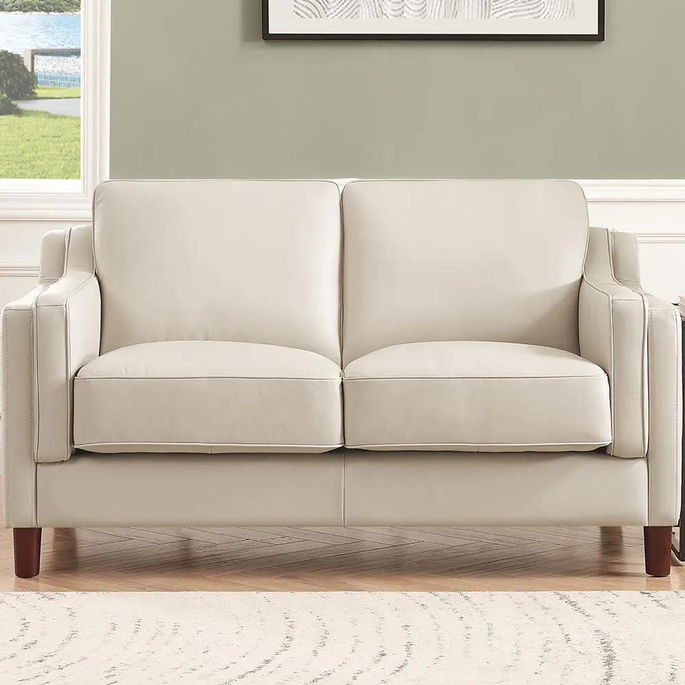 Bella Top Grain Hide Loveseat Beige White Authentic Hide Timber Frame hydeline furniture