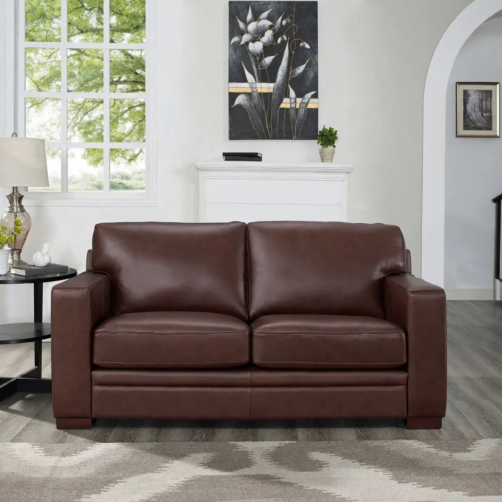 Dillon Leather Loveseat Raisin Down Filling Authentic Leather Sofa hydeline furniture